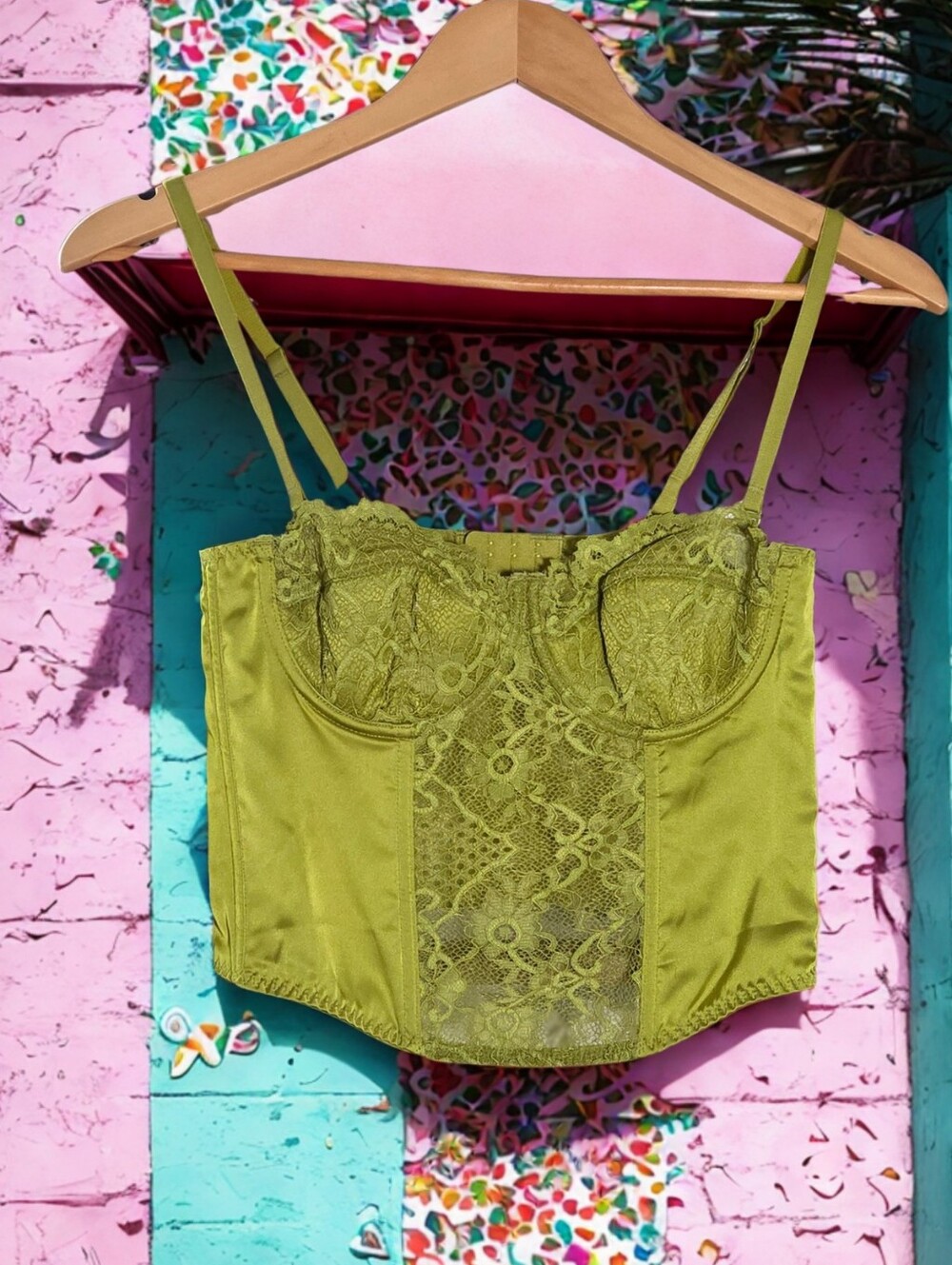 Sincerely Jules Olive Green Lace Bustier Crop Top
